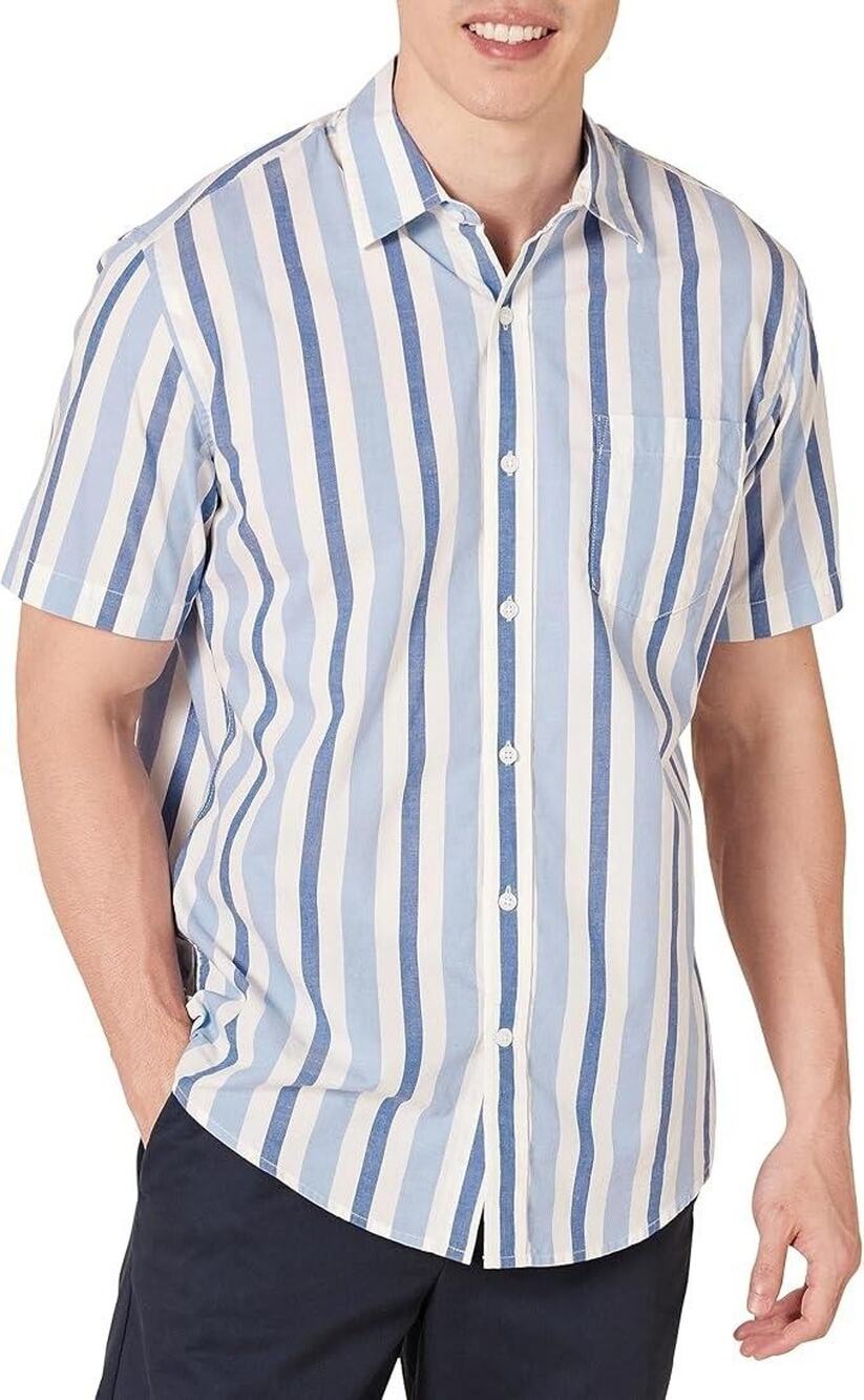 Amazon Essentials Shirt Mens XL Stripe Short Sleeve Poplin Casual Button Up